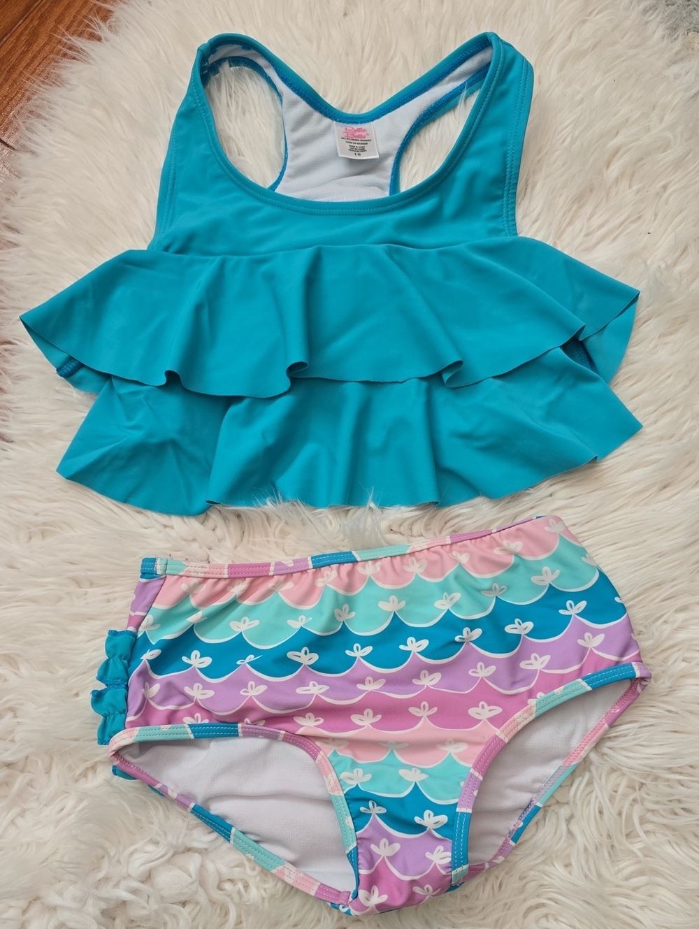 Girls Teal Ruffle Bikini Set - Two-Piece Mermaid Swimwear